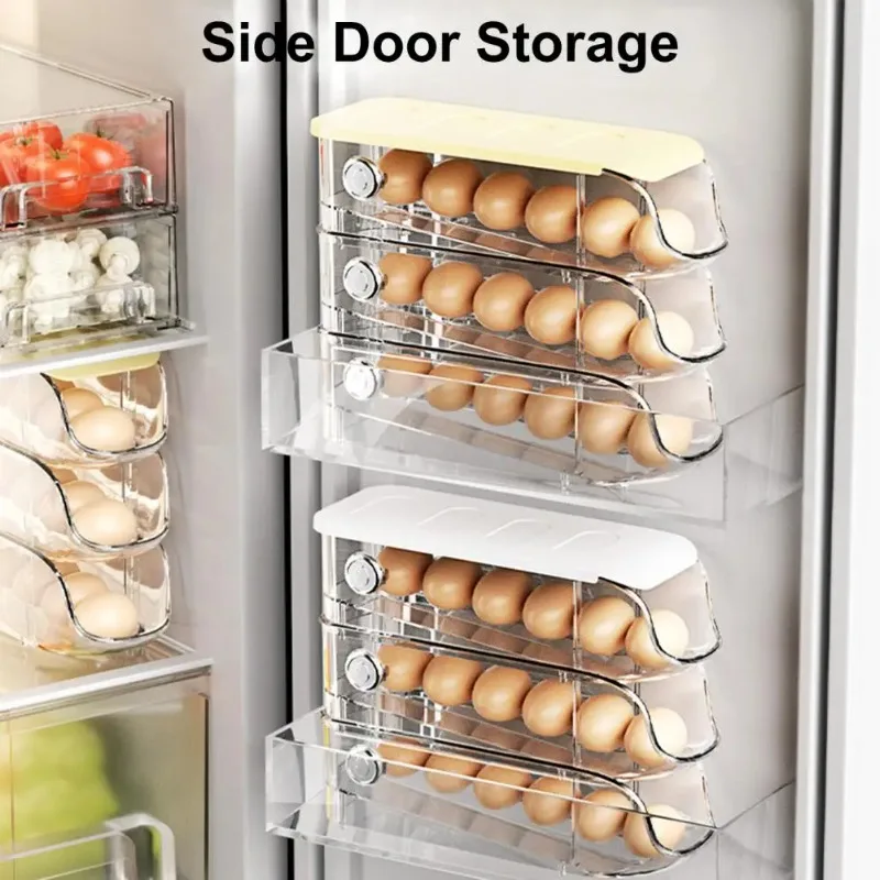 

Transparent Egg Storage Box Visible Large Capacity Egg Container Automation Rolling Type Fridge Egg Holder Kitchen Accessories