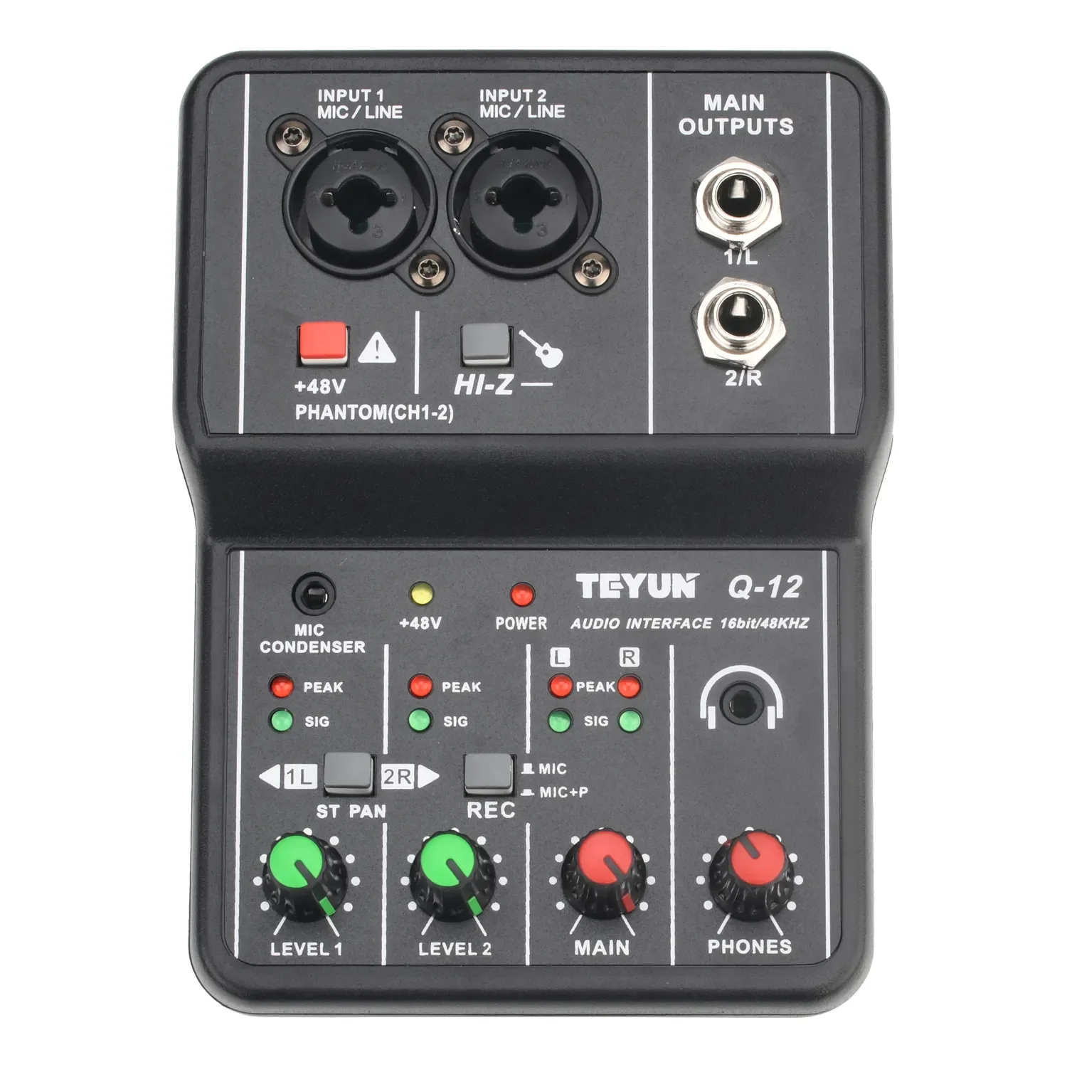 TEYUN Q12 New Arrival Portable Audio Interface Professional Sound Console 2 Channels Recording and Arrangement USB Sound Card