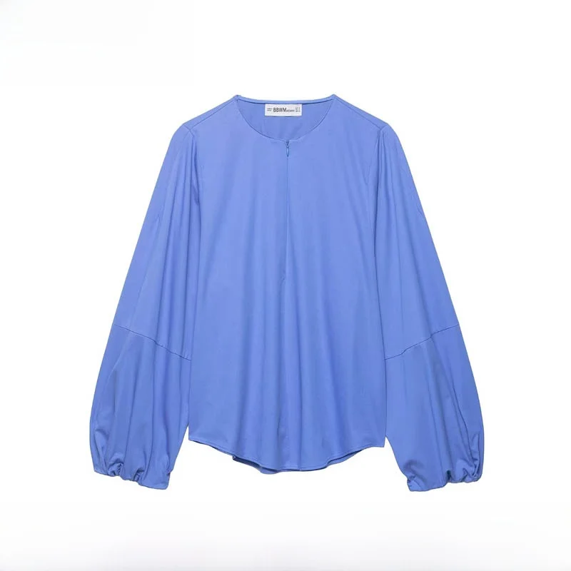 

New Autumn Winter Women's irt ZR Sle Faionable Balloon Sve Silk Twill Top Versatile Commute Loose Fit Long Sve ro...