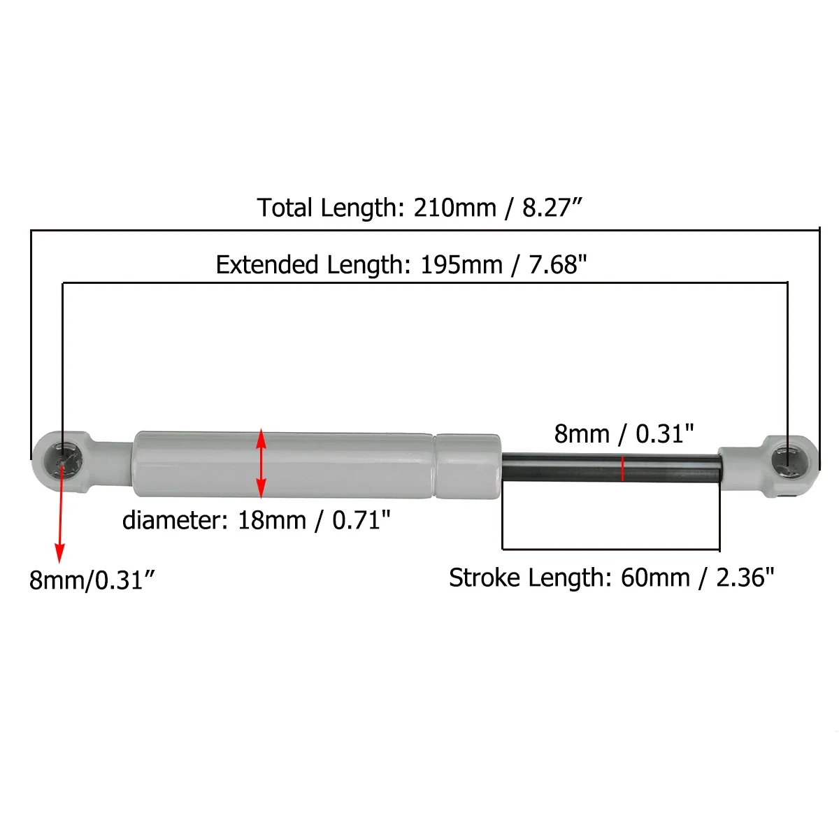 2pcs 195mm 200-380N 8mm Car Gas Strut Bars Gas Spring Hood Support Rod Shock Lift for RV Bed Window Bus Caravans