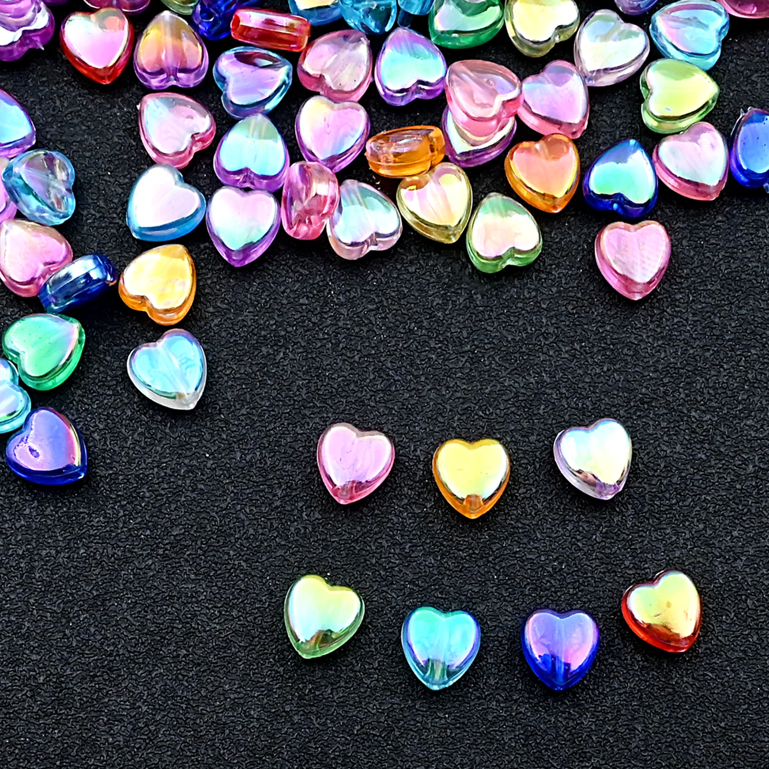 8x9mm Ab Colorful Love Heart Beads Loose Spacer Acrylic Beads For Jewelry Making Diy Charm Bracelet Necklace Accessories 100pcs