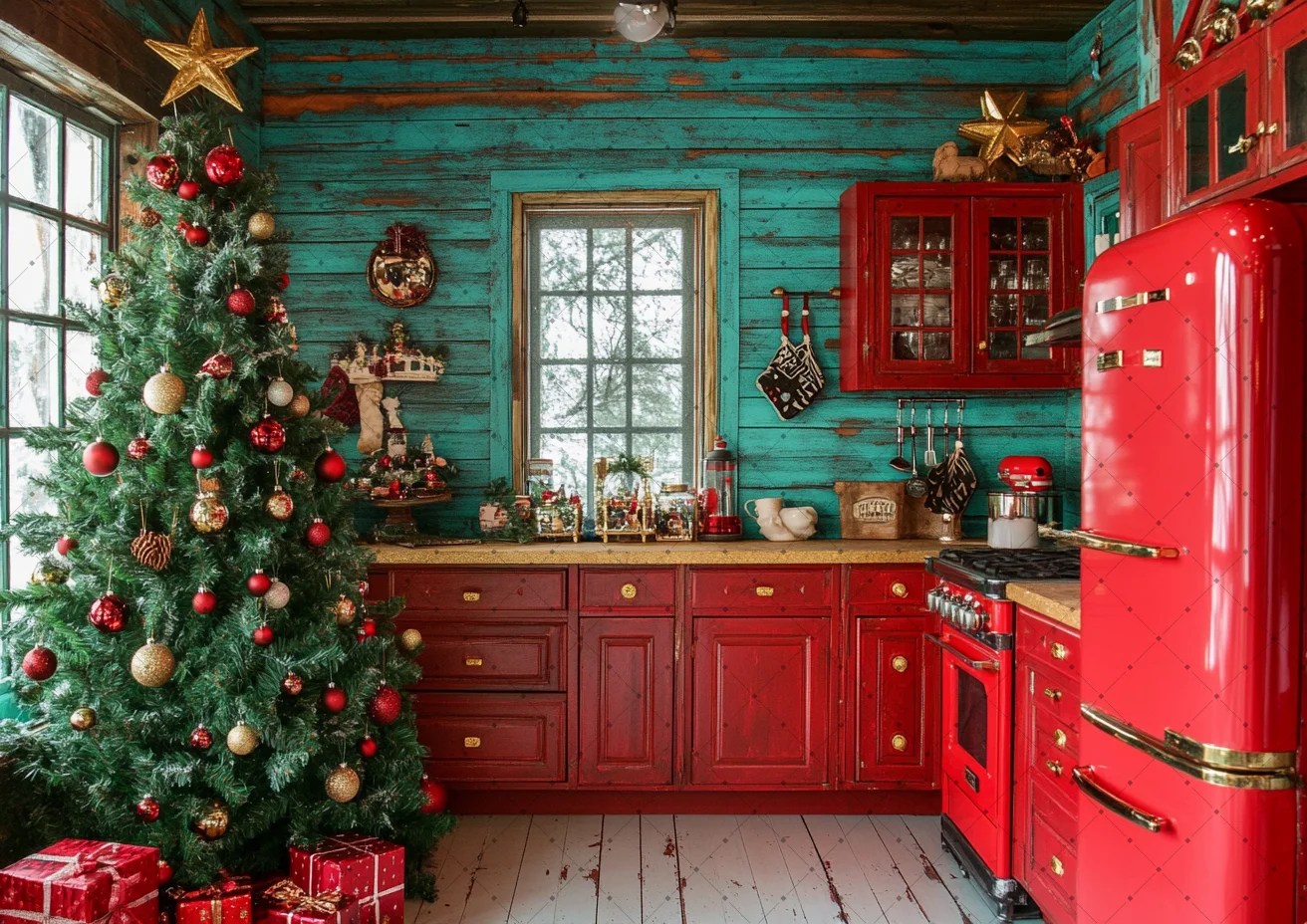 ฉากหลังคริสต์มาสติดผนังไม้ ตู้ - Kitchen Appliances To Gift บทวิจารณ์และราคา