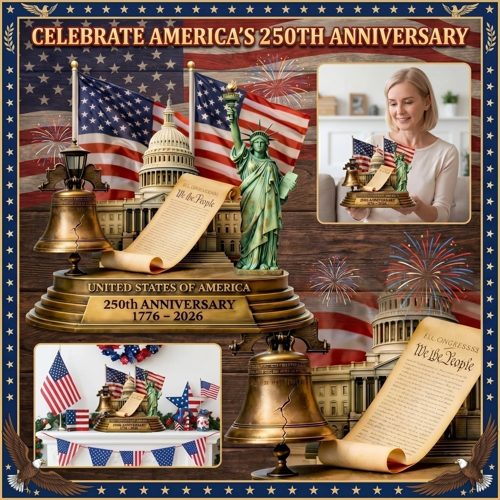The 250 anniversary of the founding of the United States wooden plate, 1776-2026 250 anniversary of the United States wooden pla