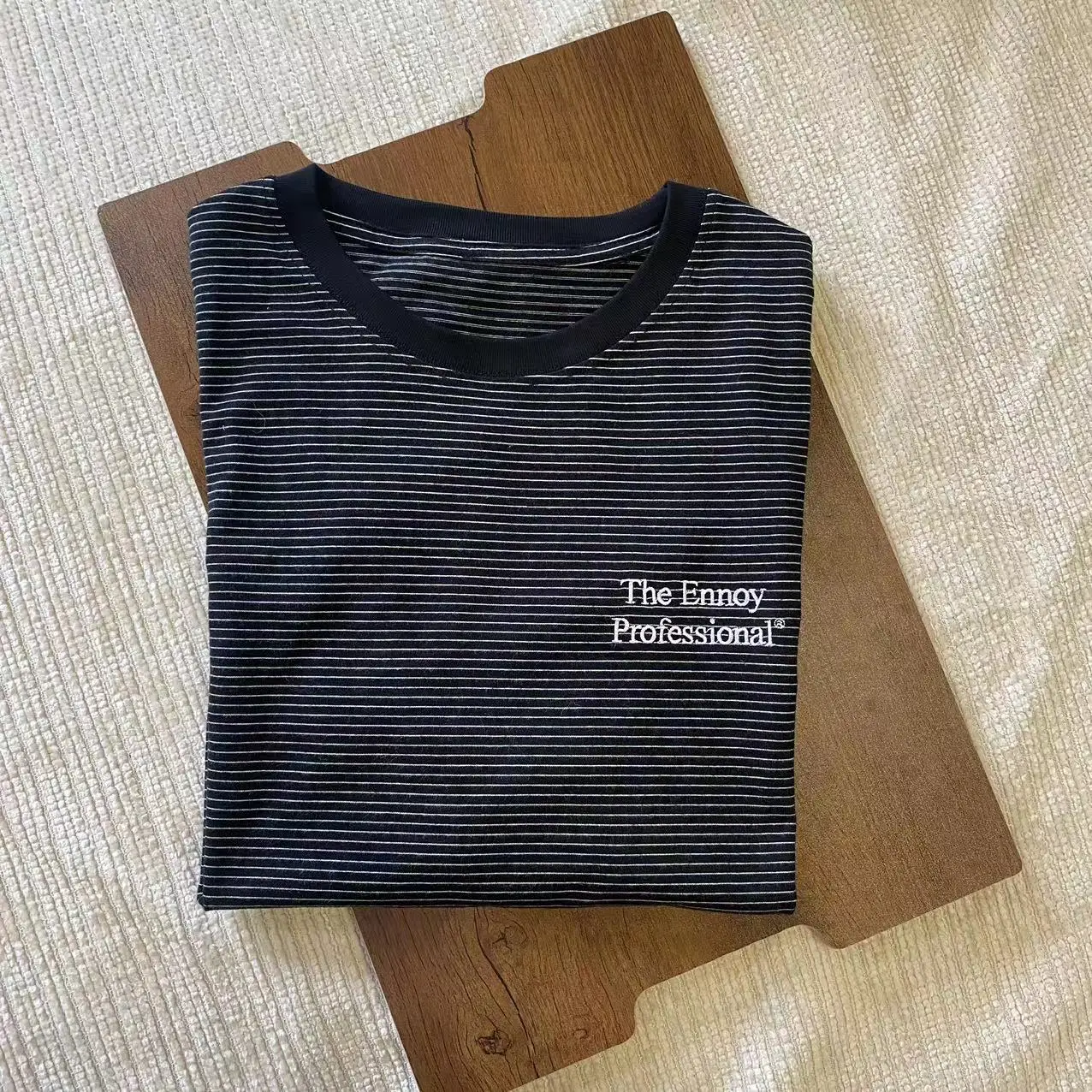 Ennoy Professional Japanese Style Slim Stripe Cotton T-Shirt round Neck Short Sleeve Unisex Breathable Comfortable Summer Top