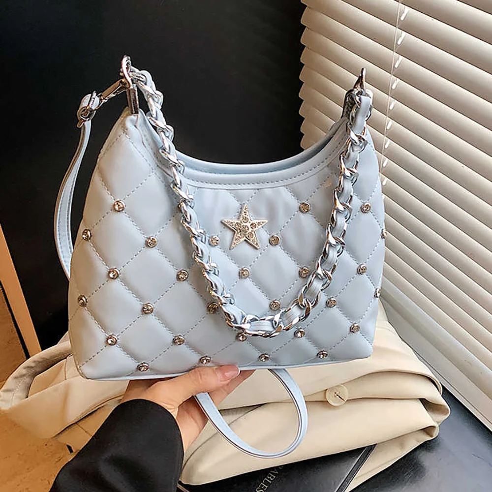 

Exquisite Chain Handbag Women Fashion Diamond Grid Star Crossbody Bags 2025 New Korean Style Shopping Underarm Shoulder Bag