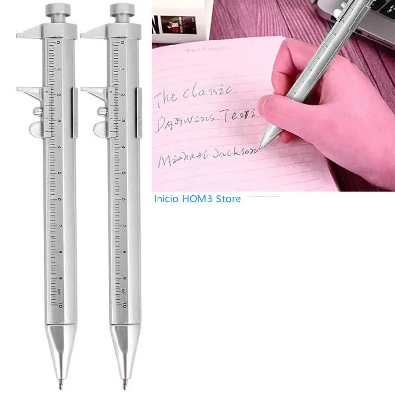 A5YD 2 PCS 휴대용 버니어 캘리퍼 블랙 및 블루 잉크 볼 볼드 포인트 측정 도구 플라스틱