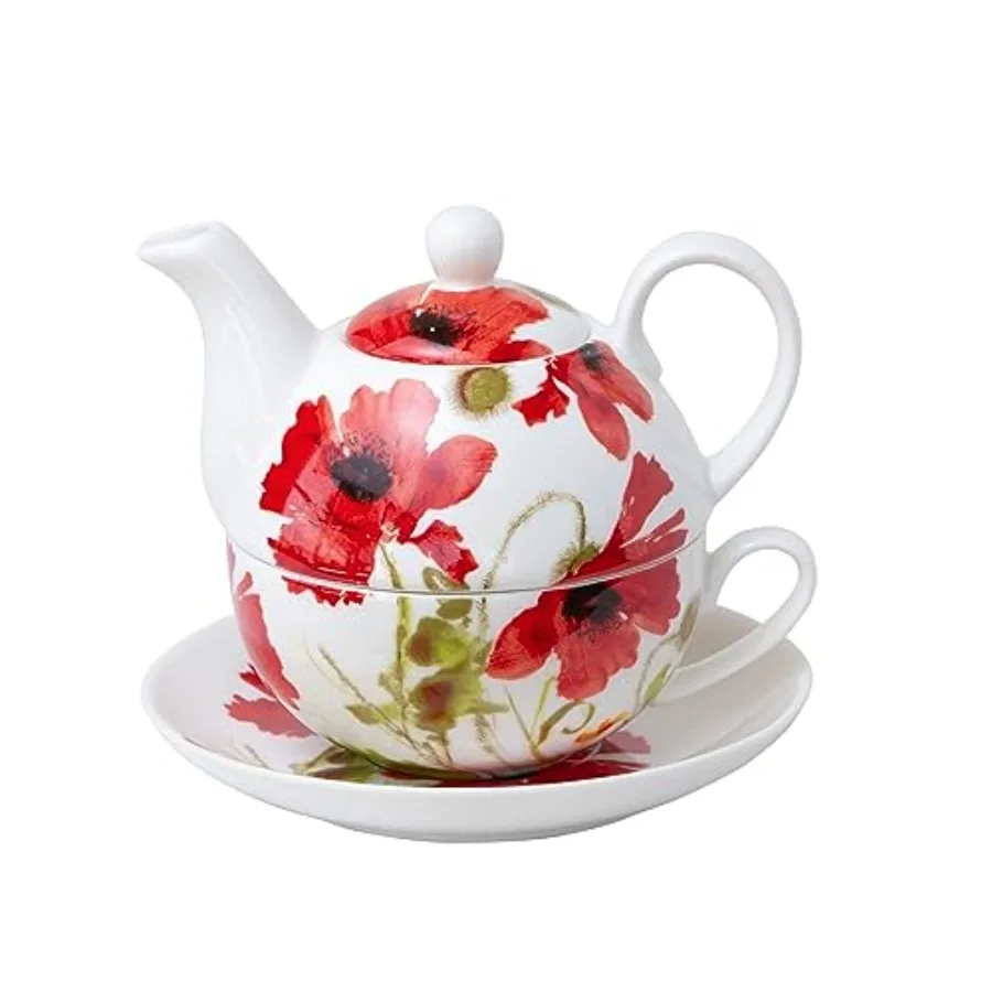 

Porcelain 4-Piece Tea For One Red Wild Poppy Floral