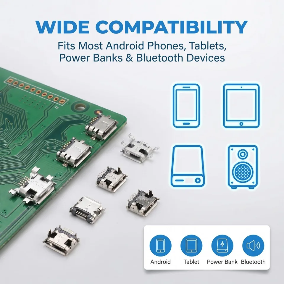 10 Tipos x 10 Piezas Conector Micro USB Tipo B Hembra 5Pin SMD Puerto Jack de Cola para Reparación de Conector de Datos para Teléfonos Android 3