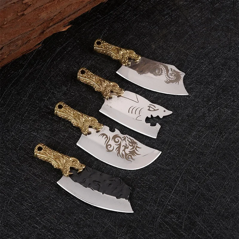 Stainless Steel Sharp Blade Fixed Knife Brass Handle Outdoor Portable Pocket Survival Keychain Hand Tools For Camping