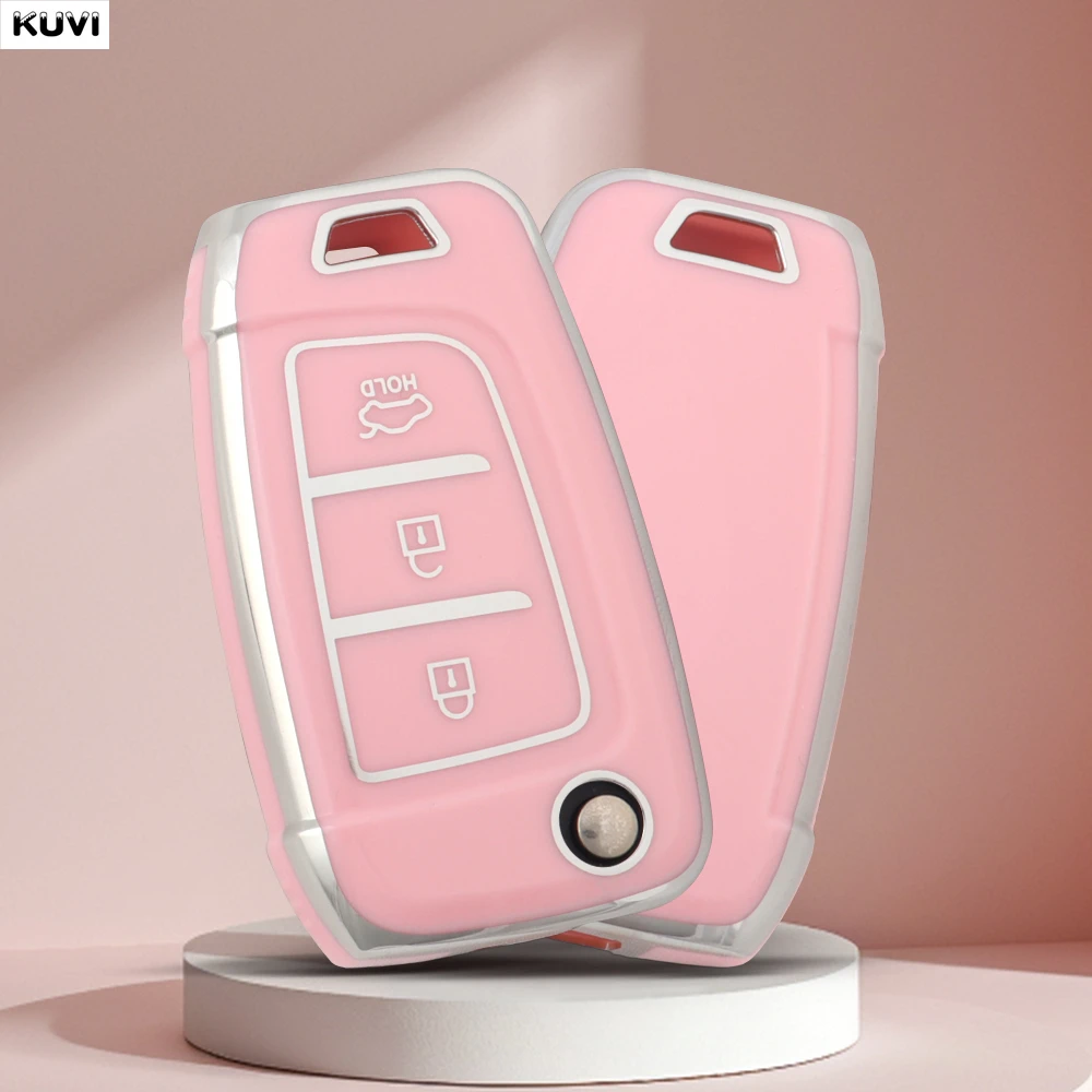 

Fashion TPU Car Flip Key Case Cover Shell Fob For Hyundai Elantra Solaris Tucson I30 I35 I40 KONA Genesis Santa Fe Azera