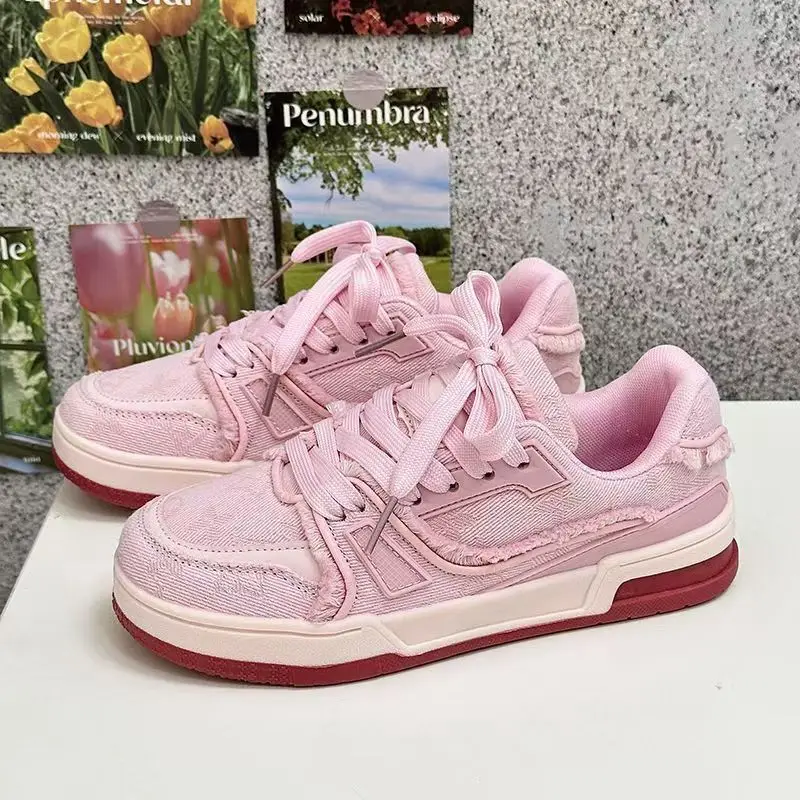 High Quality Denim Women Skate Shoes Raw Edge Fringe Platform Sneakers Fashion Streetwear Casual Walking Board Shoes for Women
