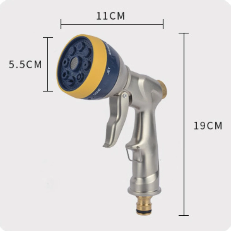 Wielofunkcyjna dysza podlewanie ogrodu do mycia samochodu z 8-funkcyjnym wysokociśnieniowym metalowym pistoletem na wodę