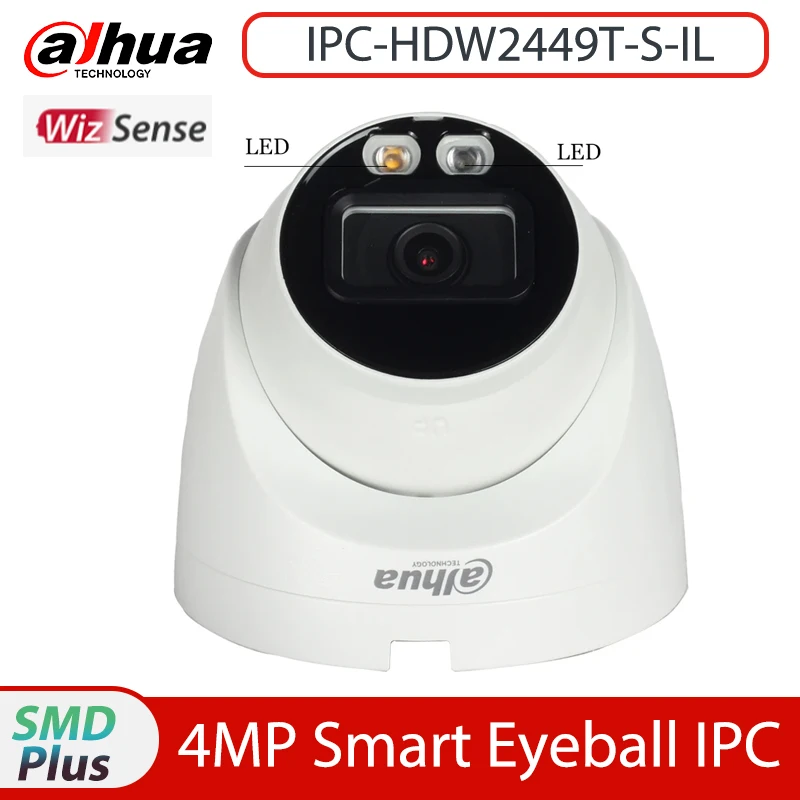 

Dahua IPC-HDW2449T-S-IL 4MP H.265 Smart Dual Light Full color Fixed-focal Eyeball Dome WizSense Network Camera Built in Mic