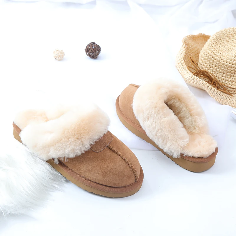 100% Natuurlijke Schapenvacht Winter Warm Bont Slippers Vrouwen Thuis Schoenen Indoor Slipper Luxe Wollen Slippers Vrouw Slippers