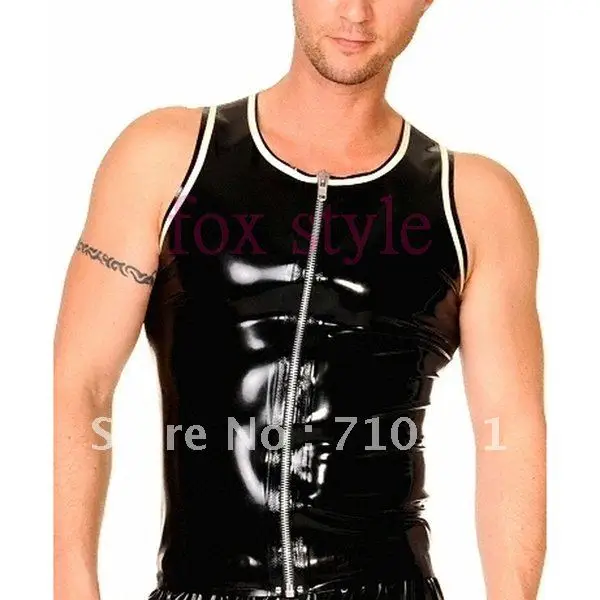 latex Tank Tops with front zipped rubber top wear for man whole sales