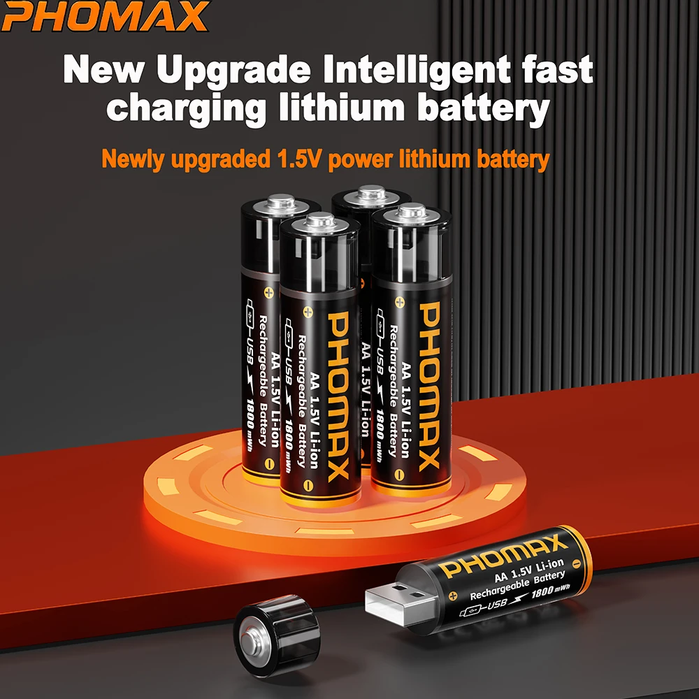 PHOMAX AA Li-ion Battery 1.5V 1800mWh Built-in USB Plug Rechargeable Battery for Game Controllers Toys Household Gadgets
