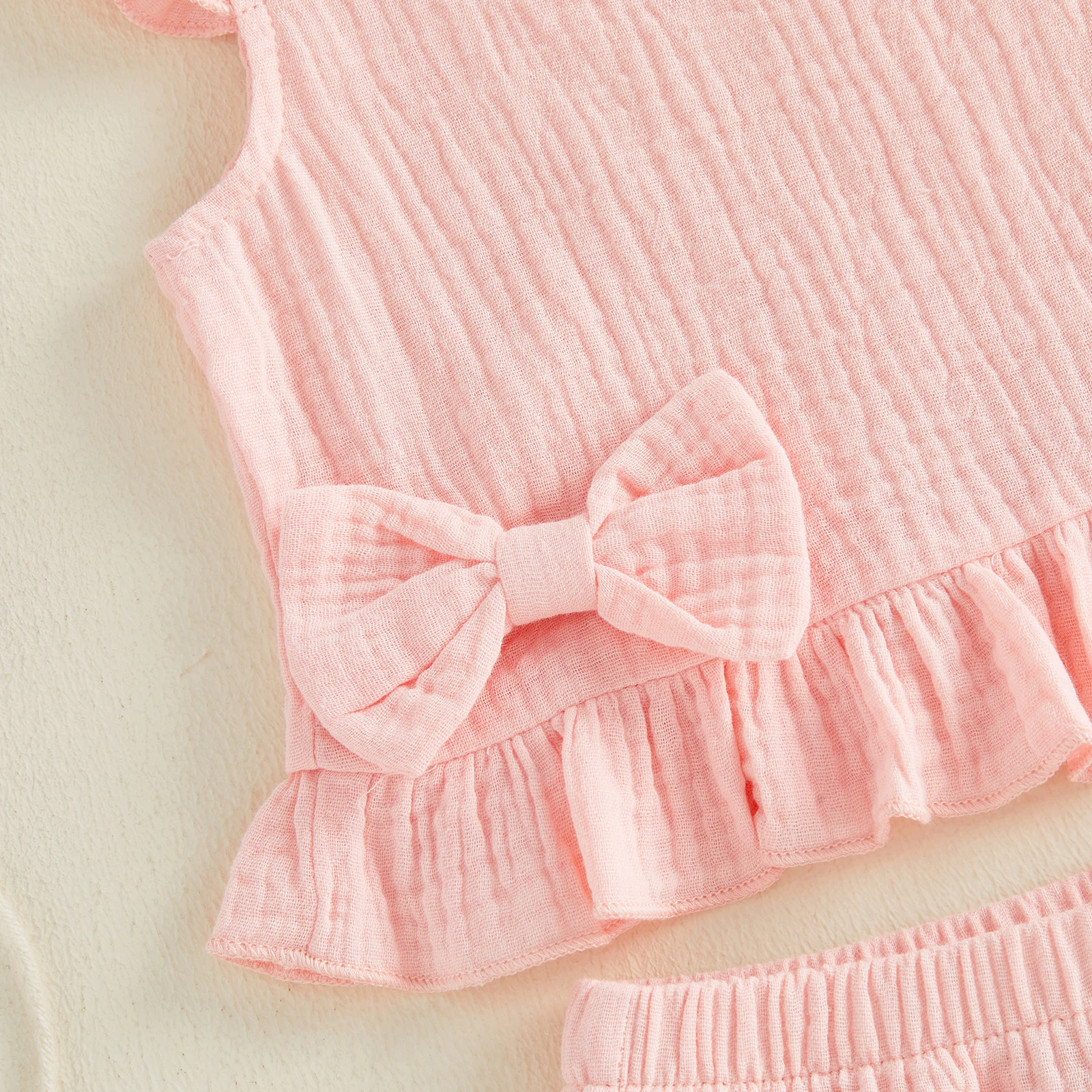 Little Girls 3 Piece Outfits Soft Adorable Solid Color Flying Sleeve Round Neck Tops Shorts Headband Set Baby Clothing
