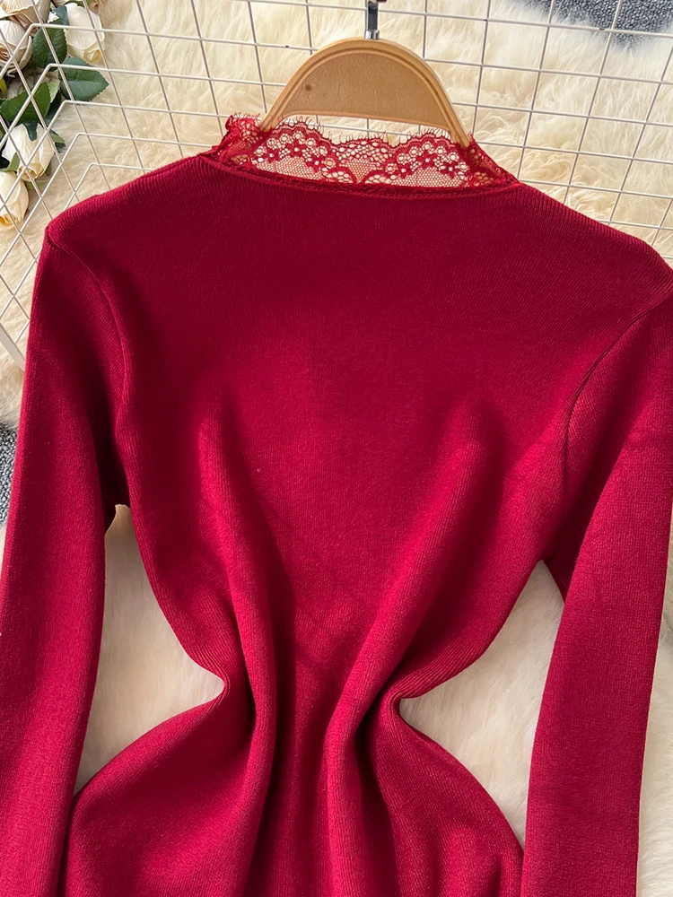 Vrouwen Franse Jurk Gebreide Herfst Winter O-hals Lange mouwen Knop Elastisch Eenvoudig Ontwerp Mid-lengte Vrouwelijke Vestidos DS214