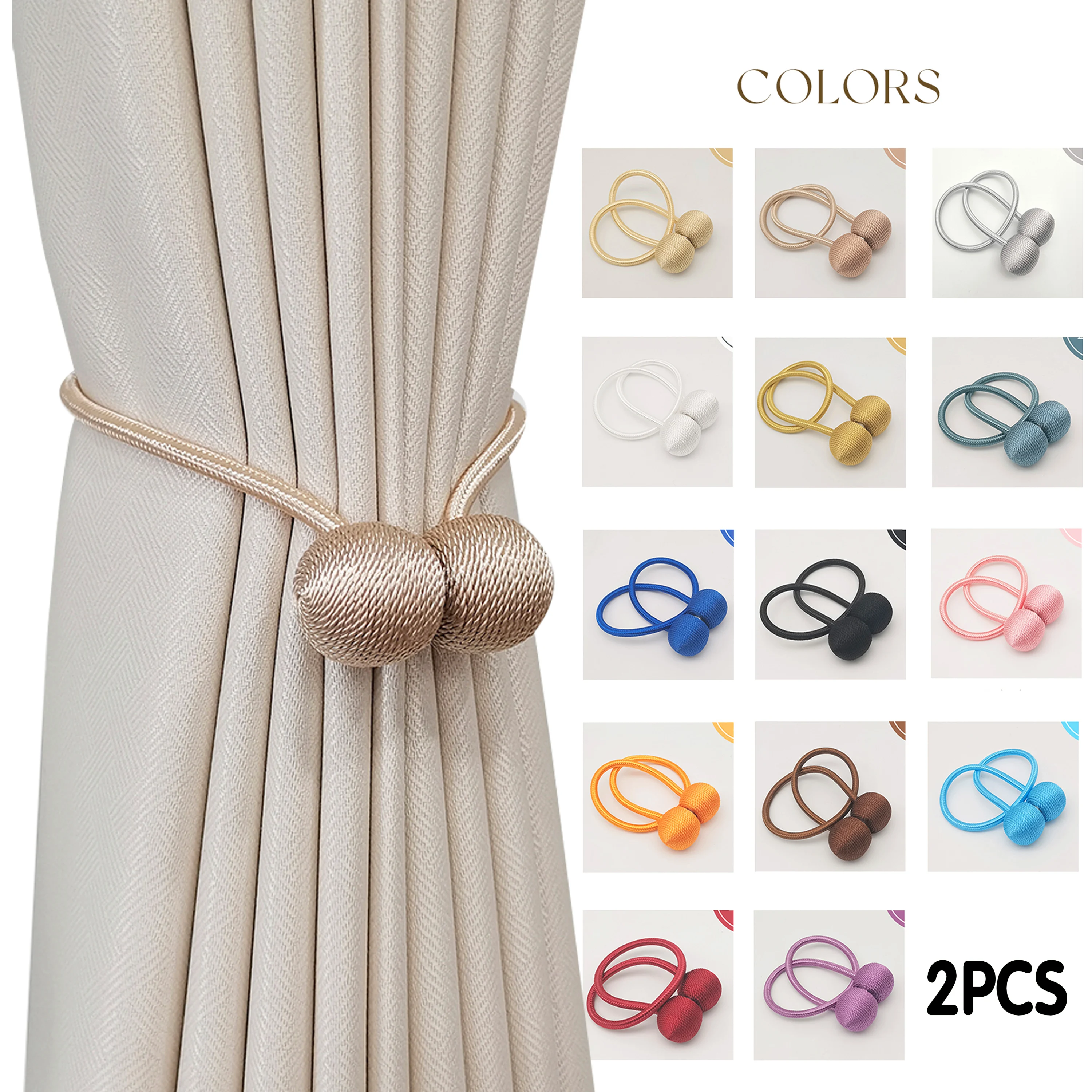 2pcs modern minimalist magnetic ball curtain tiebacks with thicker twisted cords can be styled at will,for bedrooms, living room