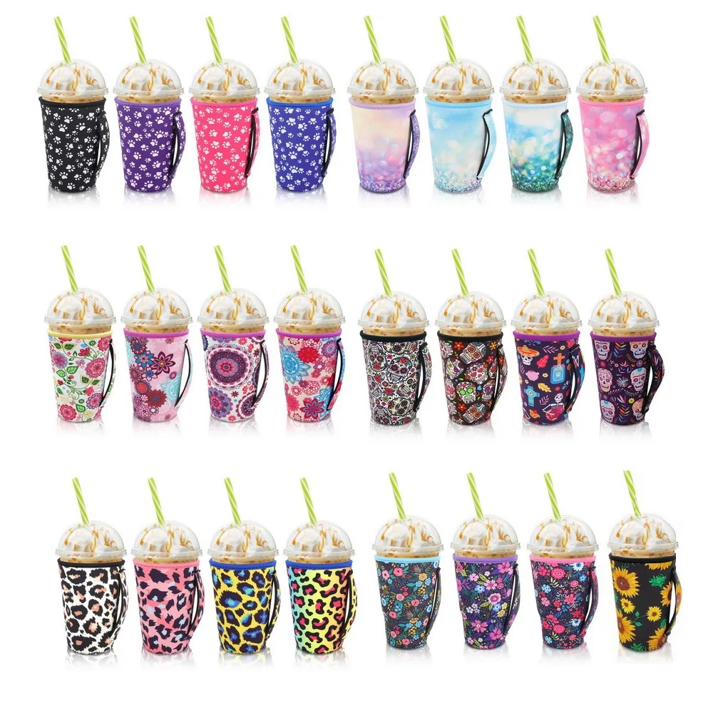 

4Pcs Reusable Iced Coffee Sleeve Cup Insulator Holder with Handle for Cold Drinks Beverages Fits 20-24 oz Medium Cups