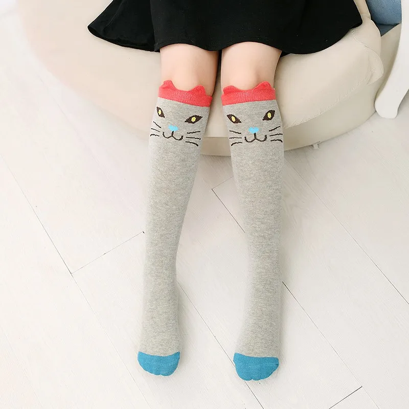 Baby Girls Knee High Long Socks Cotton Breathable Cartoon Soft Children Kids Sports Sock Students School Uniform Socks 3-12T