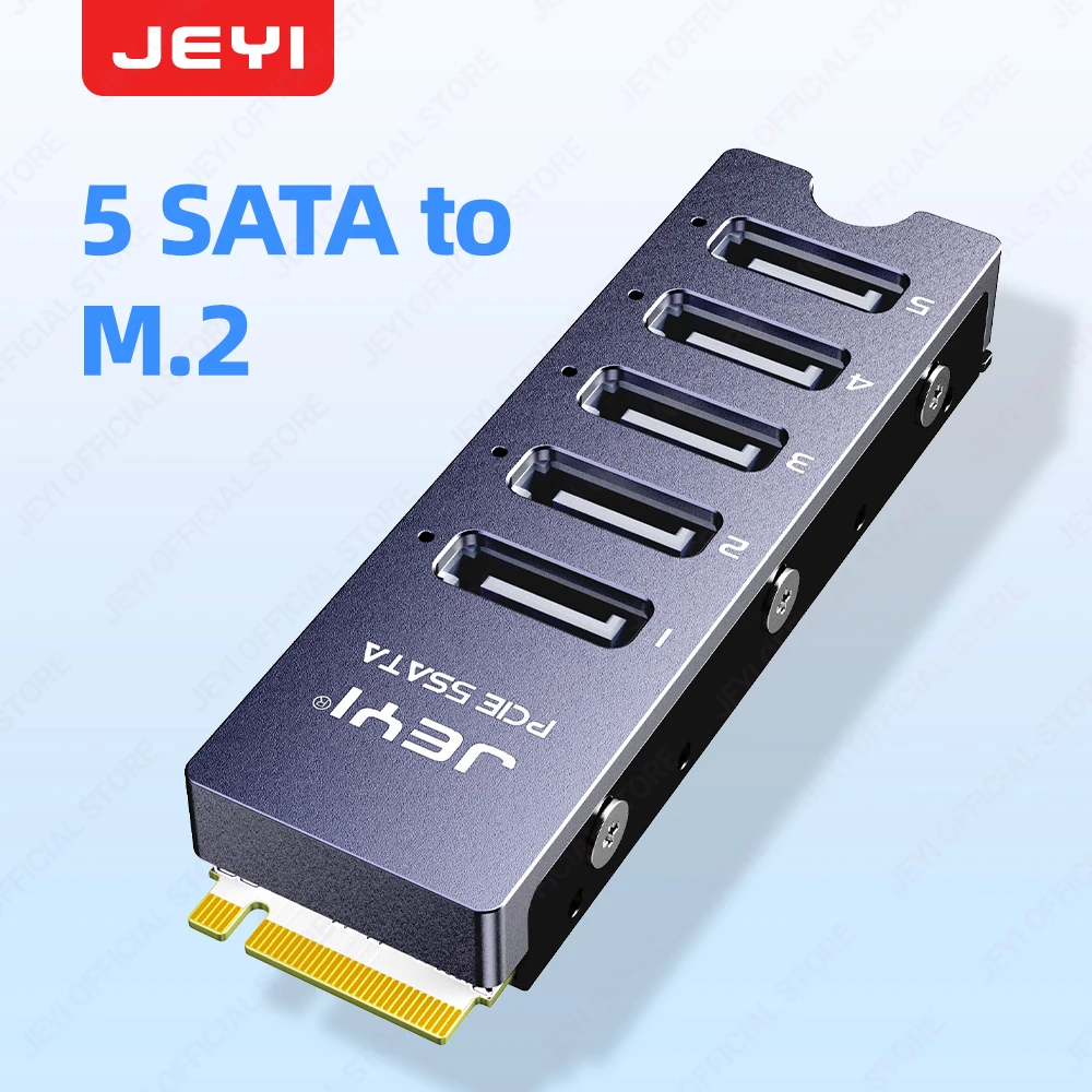 

JEYI NVMe M.2 to 5 Sata Adapter, Internal 5 Port Non-RAID SATA III 6GB/s NVMe Adapter Card for Desktop PC Support SSD and HDD