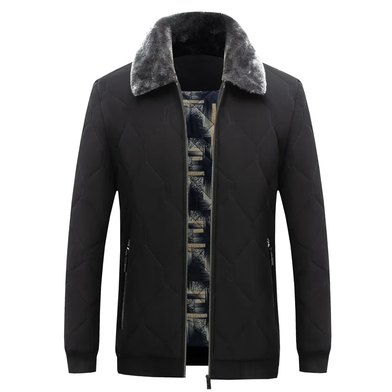 BROWON Men Bomber Jacket 2024 New Men Winter Coat Padded Middle Aged Fur Collar Cotton Padded Jacket Men Plus Size Clothes