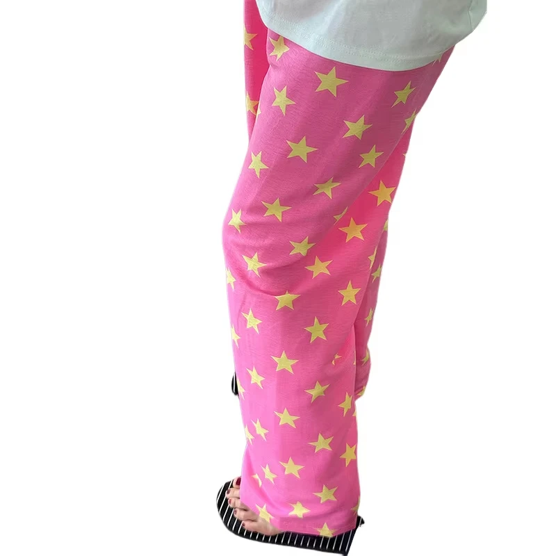 2026 Damen Bunte Sternenmuster-Jogginghose mit Bündchen, Mehrfarbige Basis mit Sternen-Allover-Print, Elastischer Bund, Lässige Haushose für Kinder – Detail 4