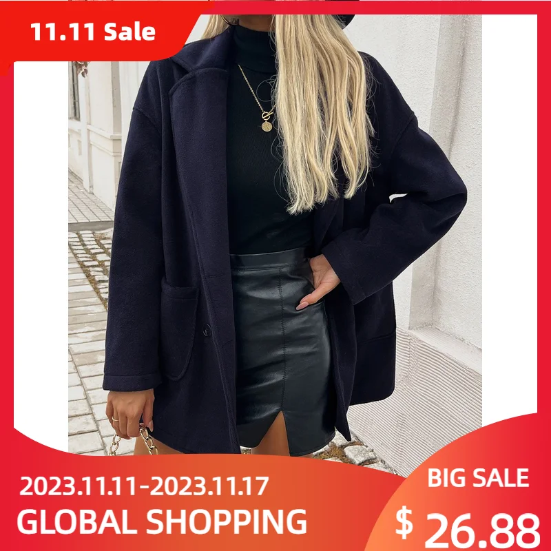 

Women's Coat medium length Jacket Suit collar Autumn and Winter Simple Slim Fit Female clothing Commuting Elegant New 2024