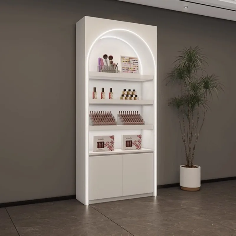 Modern Advanced Cosmetics Display Cabinet Nordic Cream Style Beauty Salon Design Skin Care Products Cabinet Salon Furniture FYMC