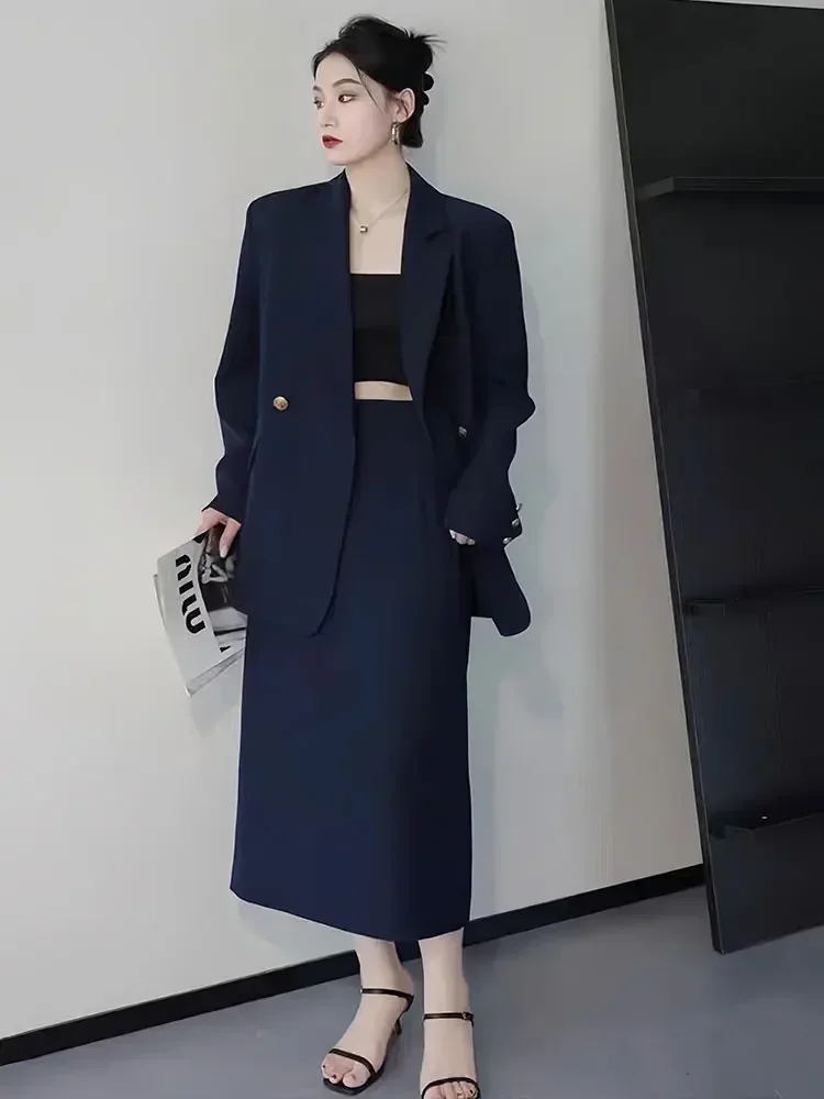 Insozkdg Spring Autumn Light Mature Professional Suit Jacket Temperament High-grade Office Lady Suit Blazer + Skirt 2-piece Sets