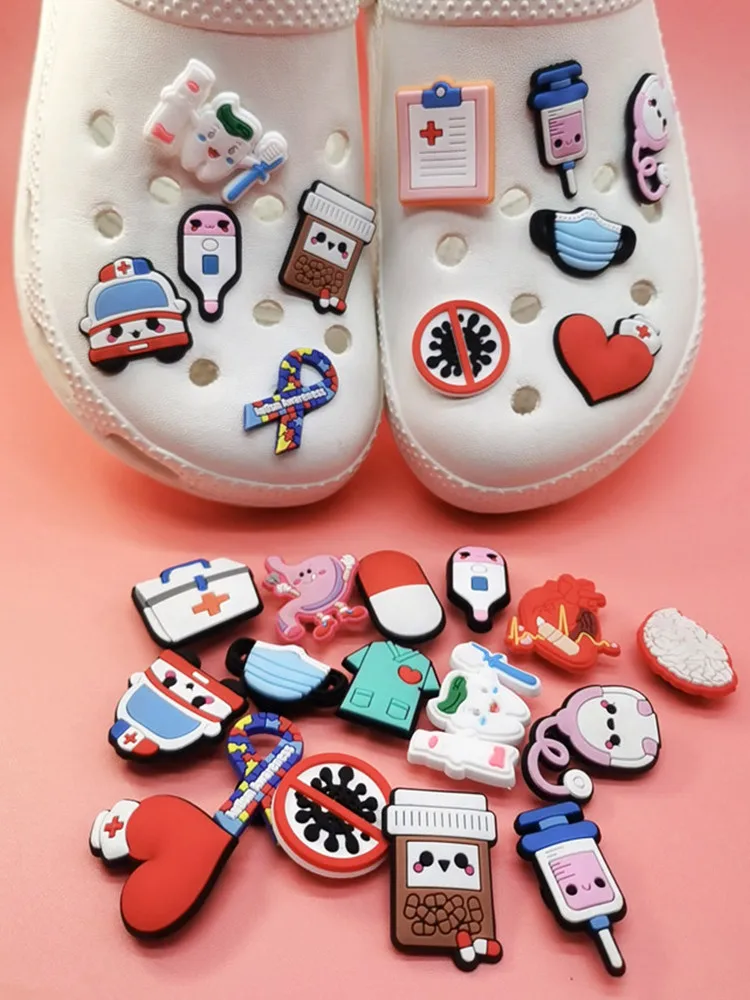 Kawaii Medic Shoe Charms Decorations Women Clog Garden Shoes Accessories Diy Buckle Decor Fit Wristbands Adult Kids Party Gifts