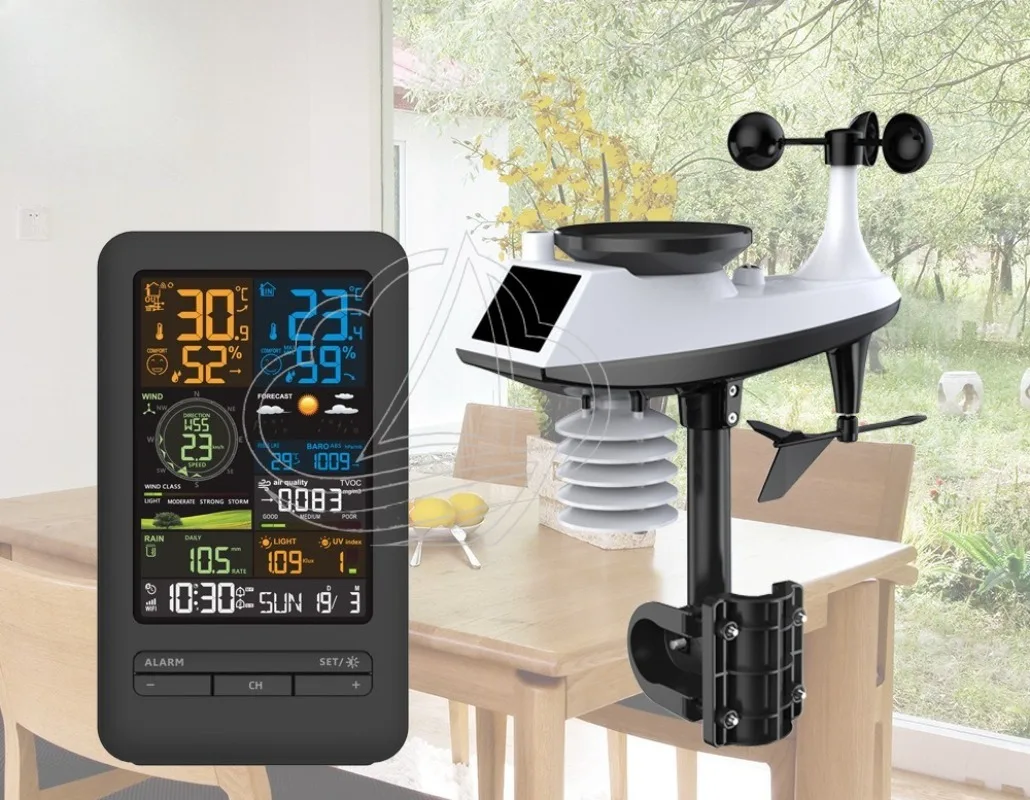 WiFi Smart Weather Station Color Screen Digital Clock Alarm Thermometer Hygrometer Anemometer Wind Direction Meter