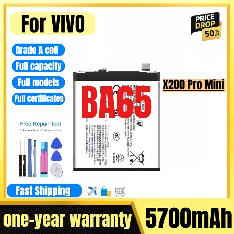 

BA65 for VIVO X200 Pro Mini Mobile Phone Battery High Quality High Capacity Battery Replacement Bateria Grade A Cell with Tools
