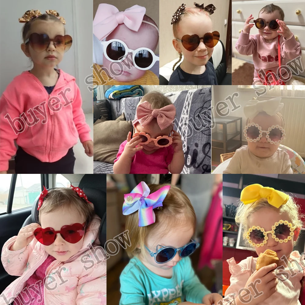 2Pcs/set Cute Girl Bow Hairclips Retro Flower Sunglasses Printing Handmade Hairgripes Kids Headwear Glasses Baby Accessories