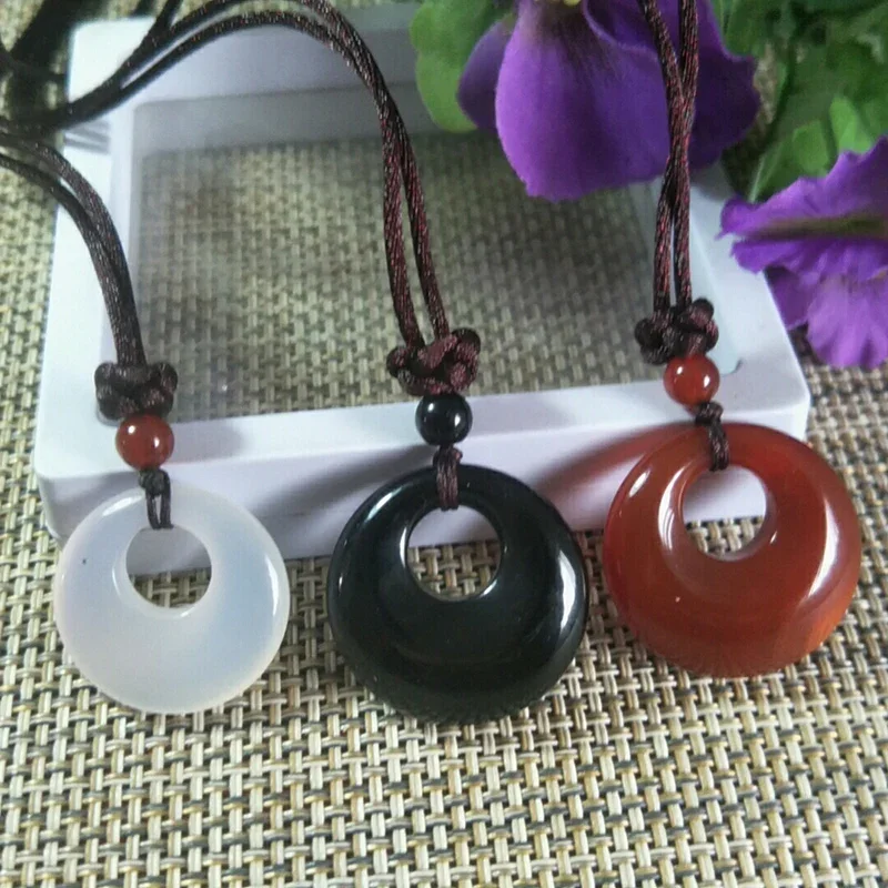 Natural Agate Chalcedony Peace-Buckle Jade Pendant Jewelry Lucky Exorcise Evil Spirit Auspicious Amulet Pendant Fine Jewelry