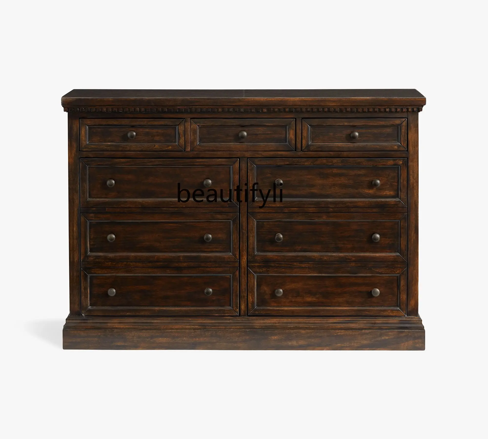 American-Style Wood Oak Carved Chest of Drawers French Retro Distressed Dressing Table Model Room Sales Office Storage