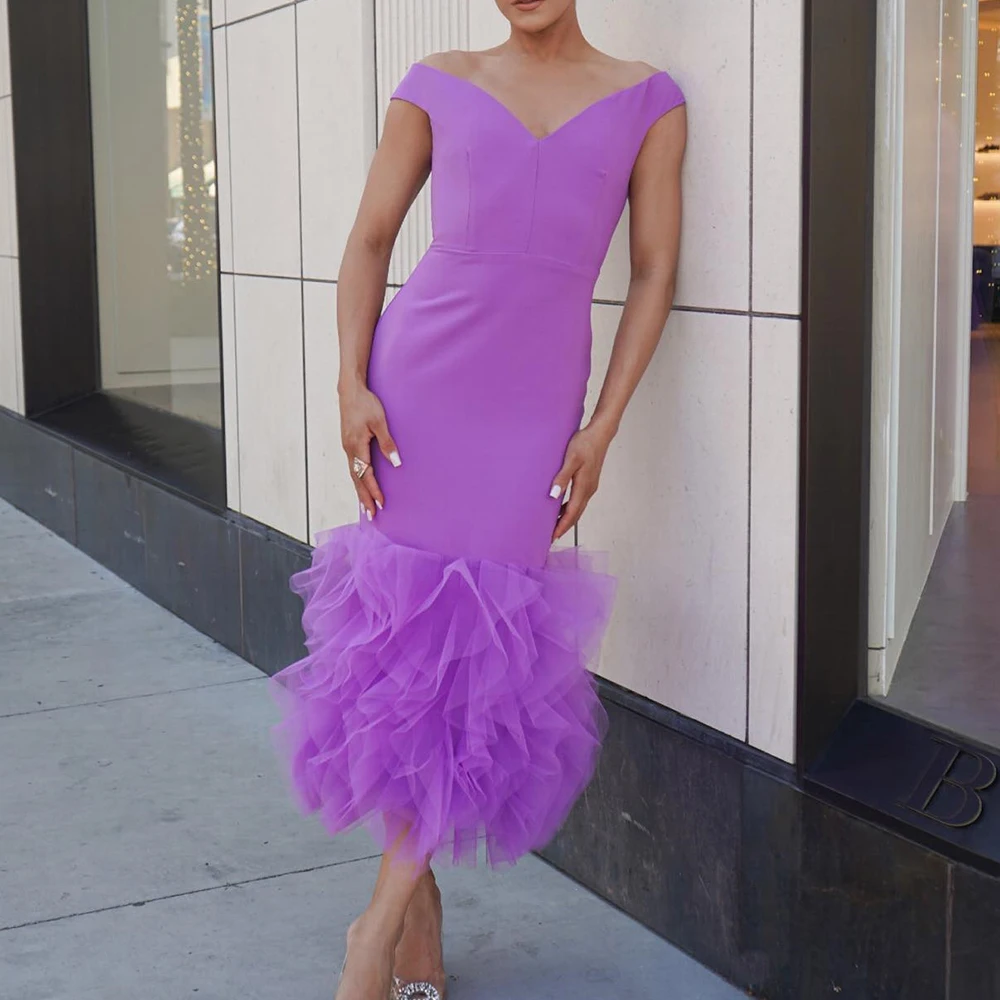 

Customized Temperament Pleat V-Neck Tea Length Back Slit Straight Vestidos De Fiesta Jersey Sleeveless Vestidos Para Mujer