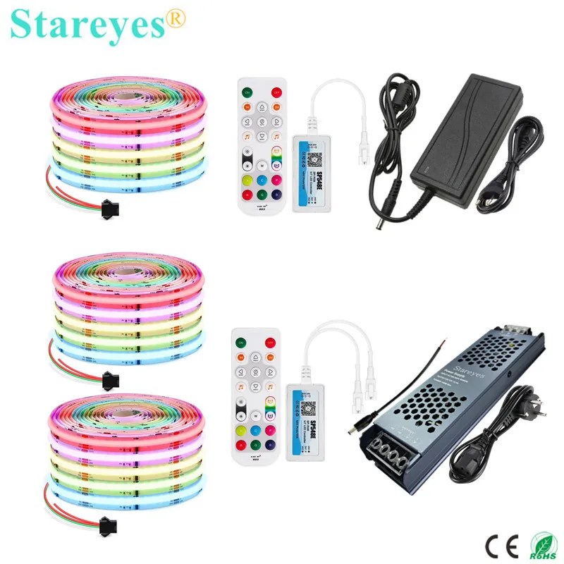 COB RGB Pixels LED Strip WS2811 Digital IC DC12V 576 720 LED/m Addressable SPI Flexible FOB Tape WiFi Controller Power Adapter