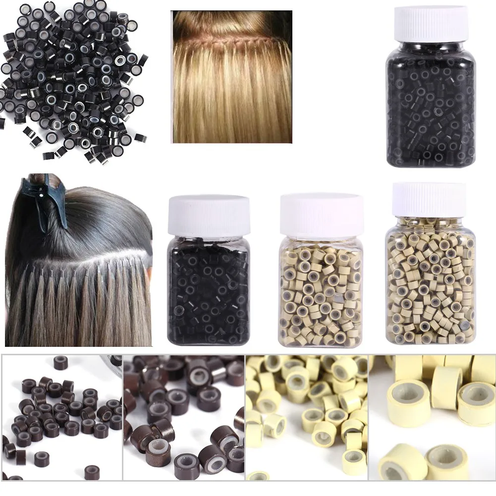 Hair Extension Beads 200/500/1000/2000PCS 3X5mm Silicone Lined Hair Extension Link Rings Beads Loops Tools 12 Types