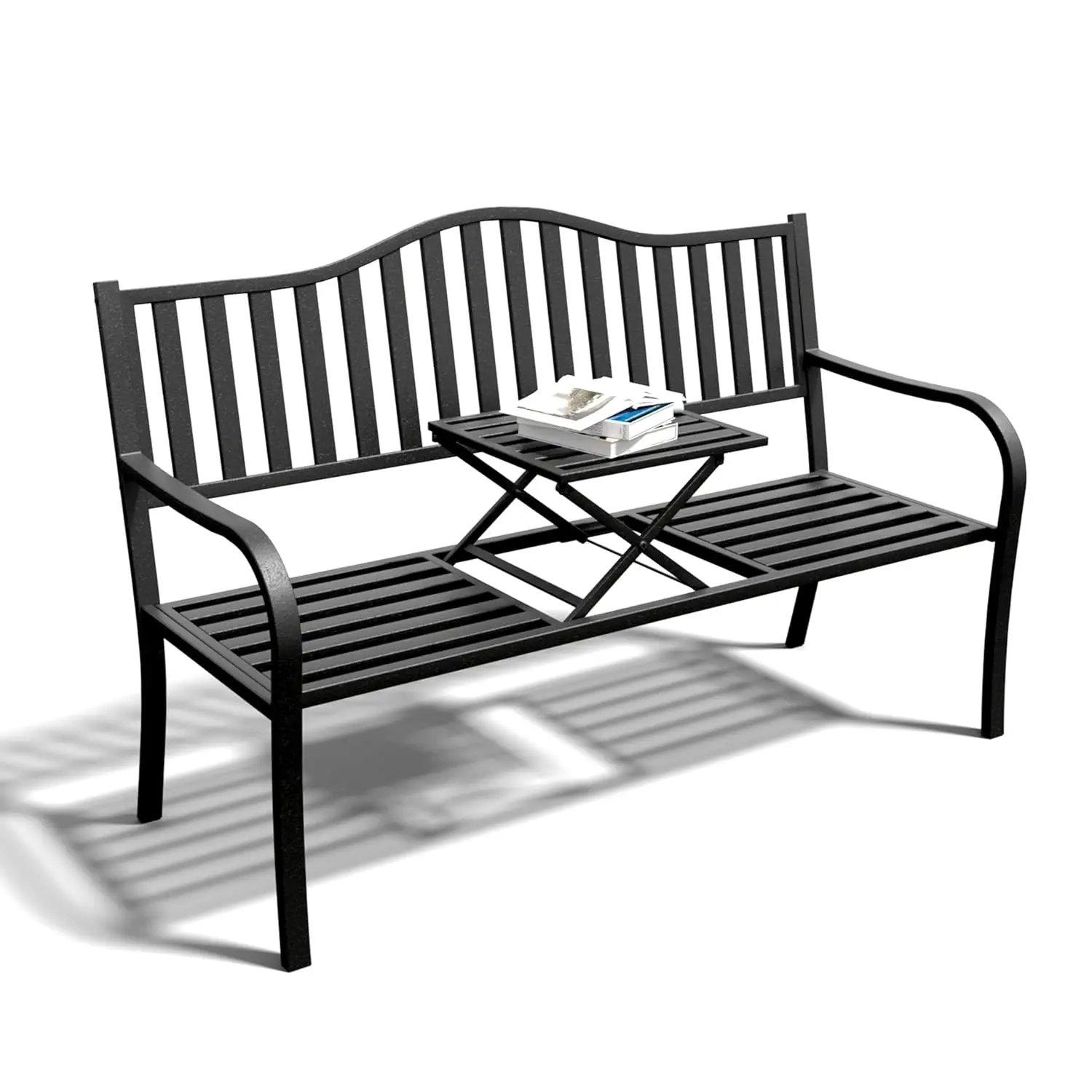 

Outdoor Bench, Garden Bench,Outdoor Metal Frame Patio Park Bench with a Small Table,for Porch, Lawn,Garden,Yard, Customized