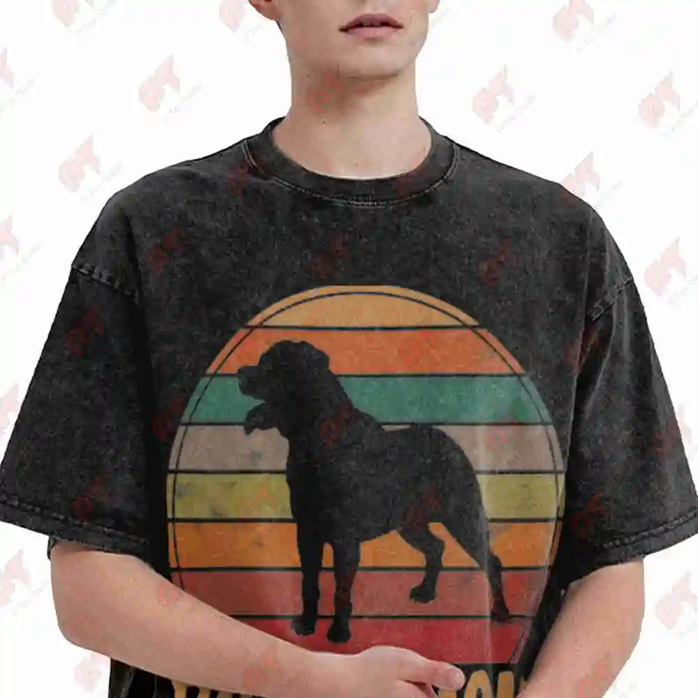 Retro Rottweiler Mom Rottie Mama Dog Lover Vintage Washed Tee Pure Cotton T-Shirt