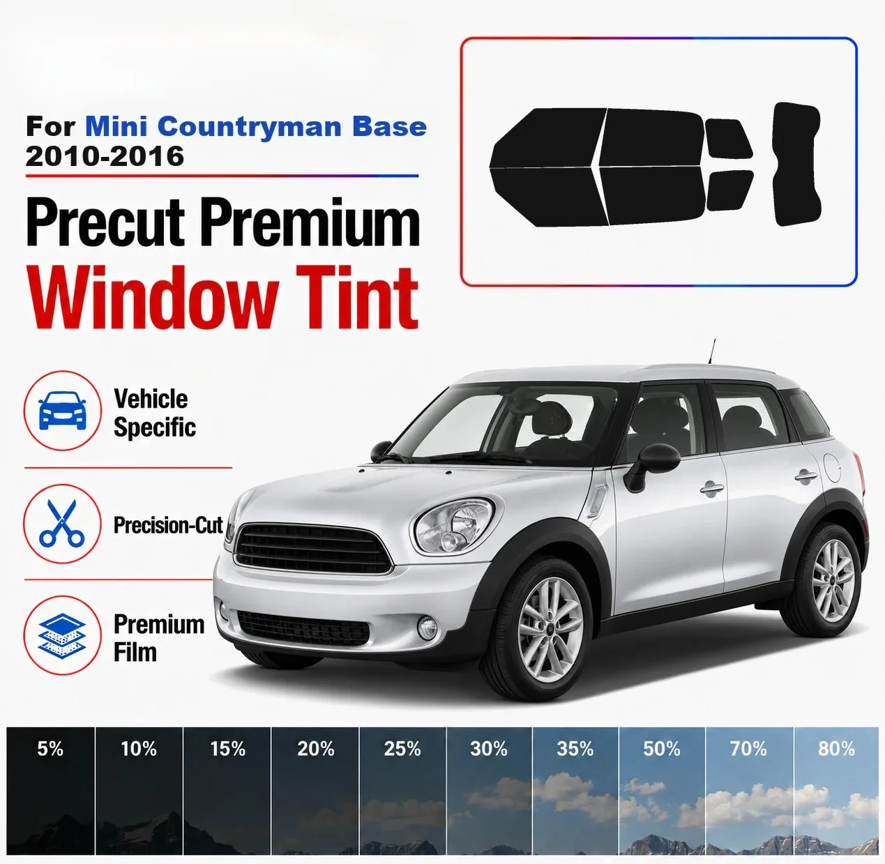 Premium Precut Window Tint Kit Front Rear Windows Rear Windshield For Mini Countryman Base 2010-2016 Car Solar Nano Ceramic Film