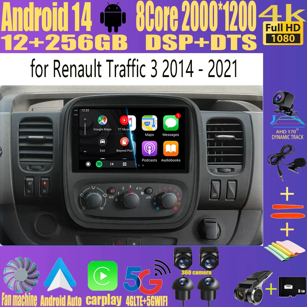 

Автомобильный радиоприемник Android 12 GPS для Renault Traffic 3 2014-2021 Opel Vivaro B 2014-2018 Мультимедийный видеоплеер Навигация Carplay