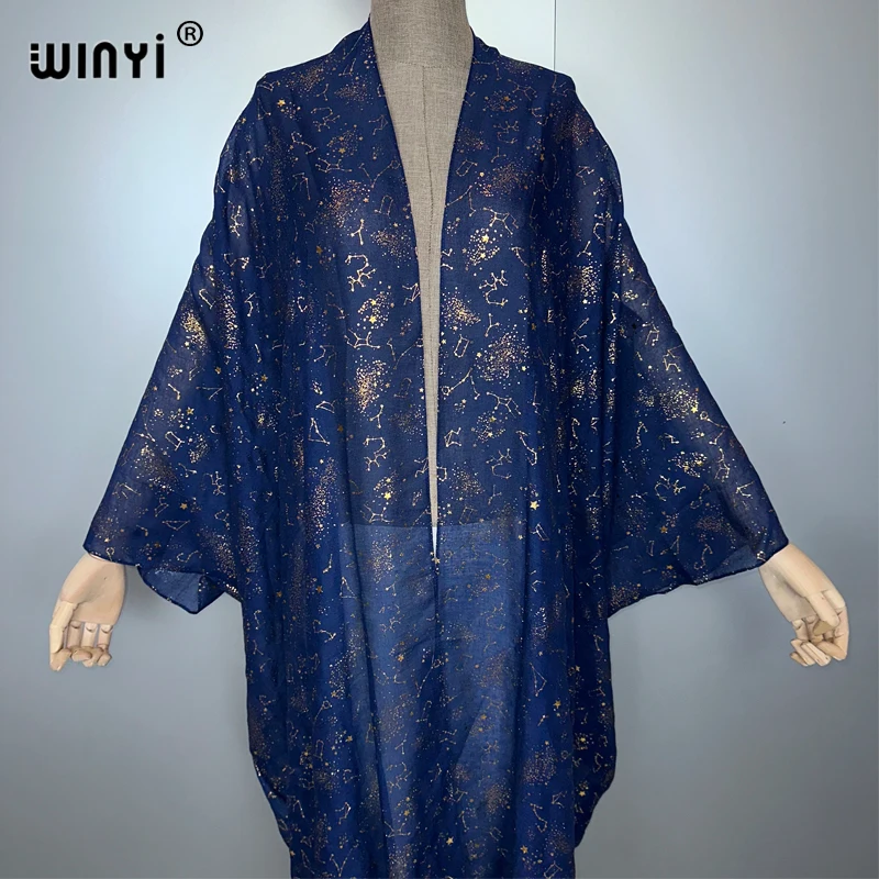WINYI Kimono-Druck Damenmantel Lose Quasten Langes Kleid Boho Strand Urlaub Schwimmen Cover Up Partykleider Luxus Dubai Abaya