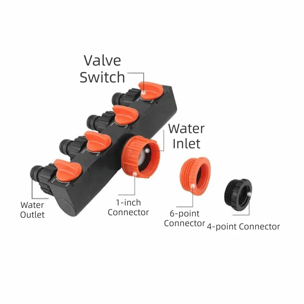 4-Way Independent Garden Hose Splitter With Valve Water Switch 4-Way Faucet Diverter Faucet Connector