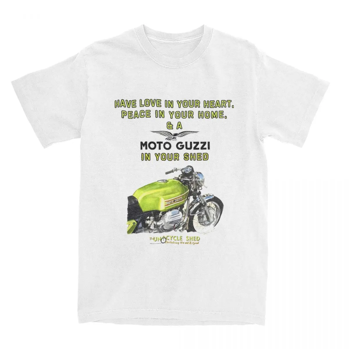 Love Heart Moto Guzzi V7 Stuff Shirt Men Women Motocycle Vintage Pure Cotton T Shirt Crewneck Short Sleeve Big Size Cloth