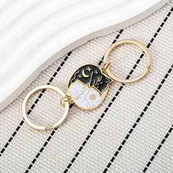 New Cartoon Sun Moon Black and White Cat Stainless Steel Keychain Couple Keychain Cute Backpack Pendant Wholesale