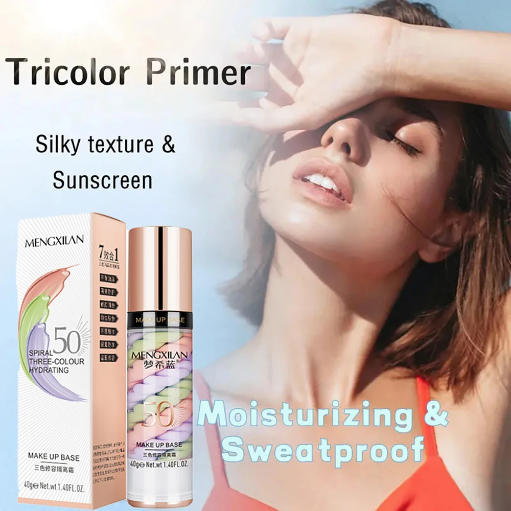 Base de maquillage pour le visage, crème tricolore, Isolation des couleurs, fond de teint imperméable, crème de Base de maquillage naturelle, protection solaire