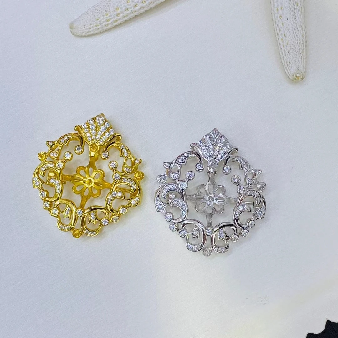 925 Sterling Silver Brooch Pendant Mount Base Mountings Findings Parts Fittings Accessories for 12-13mm Pearls Beads 5pcs/lot